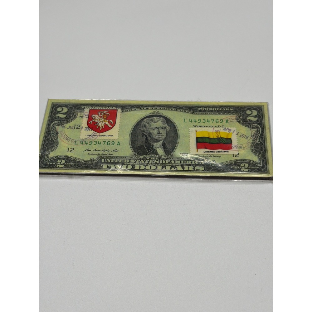 Lithuania Commemorative 2 Dollar Bill‎ Series 2013 Stamped Postmarked Magnet